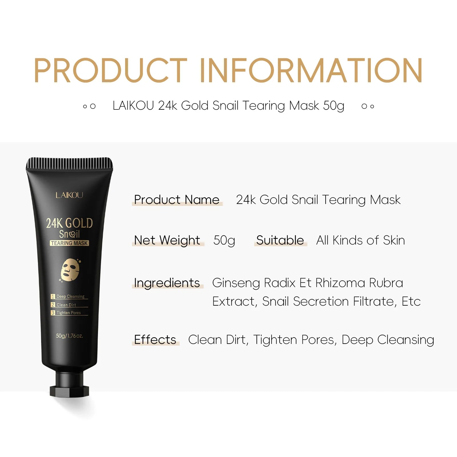 LAIKOU 24K Gold Snail Peel Mask